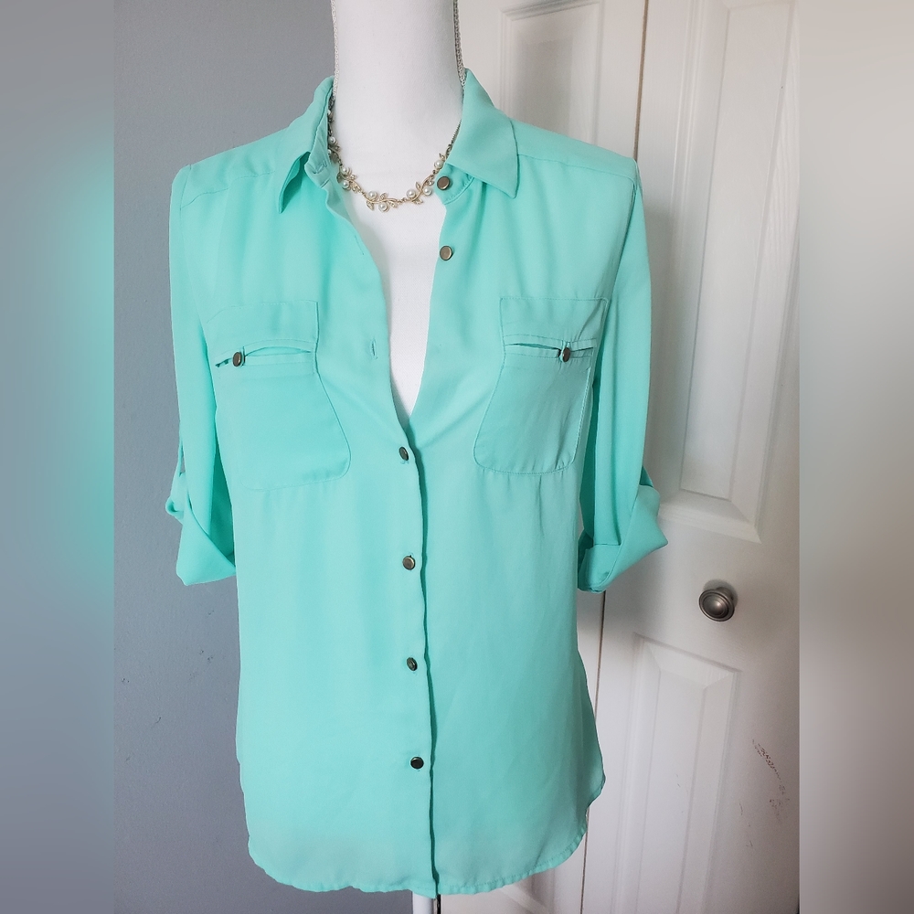 Small turquoise long sleeve blouse